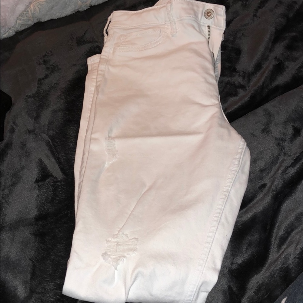 Holister high rise ripped white jeans